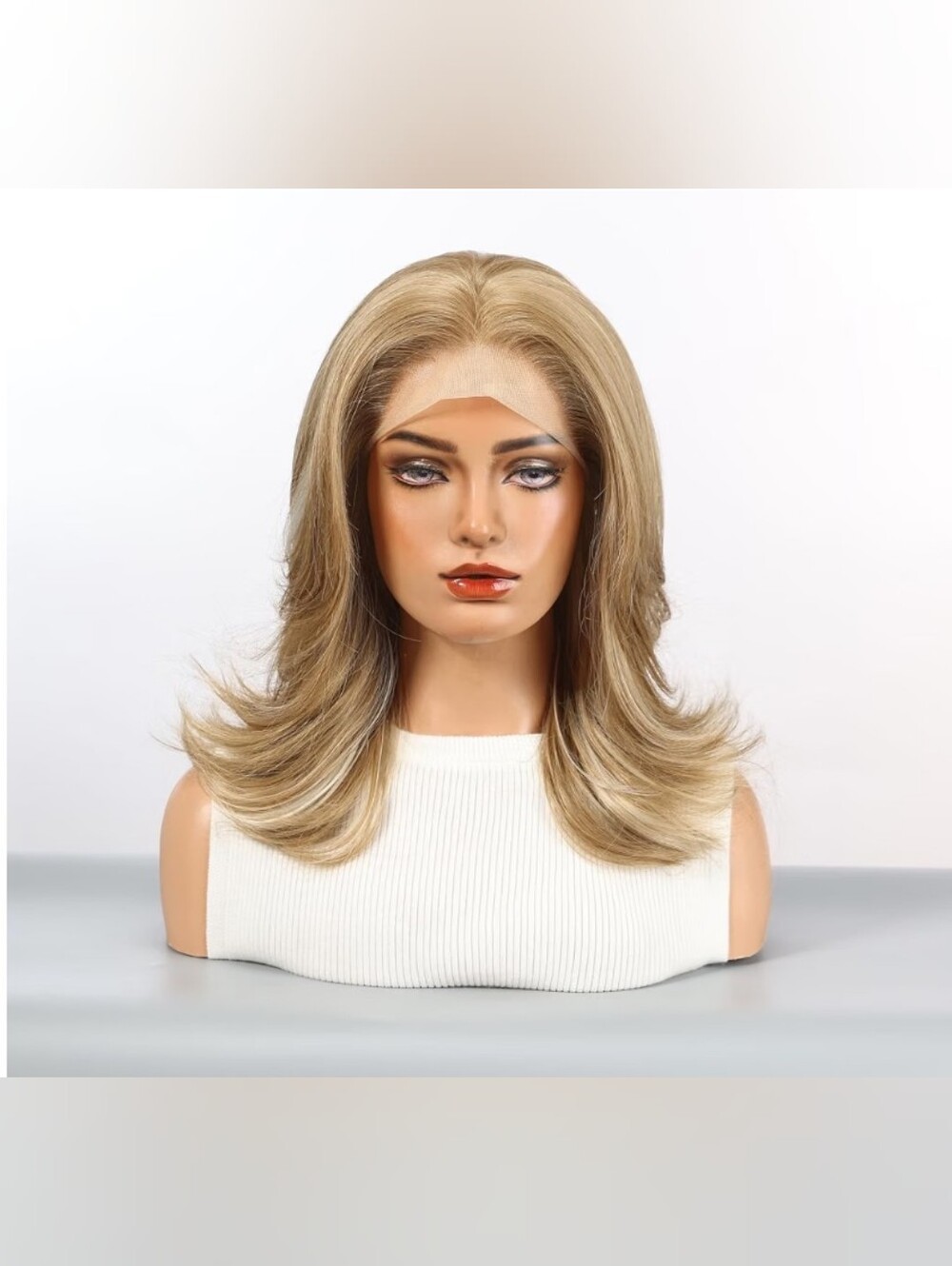 Lace Front Layered Synthetic Wig Heat Resistant 18" Dark Blonde Highlights